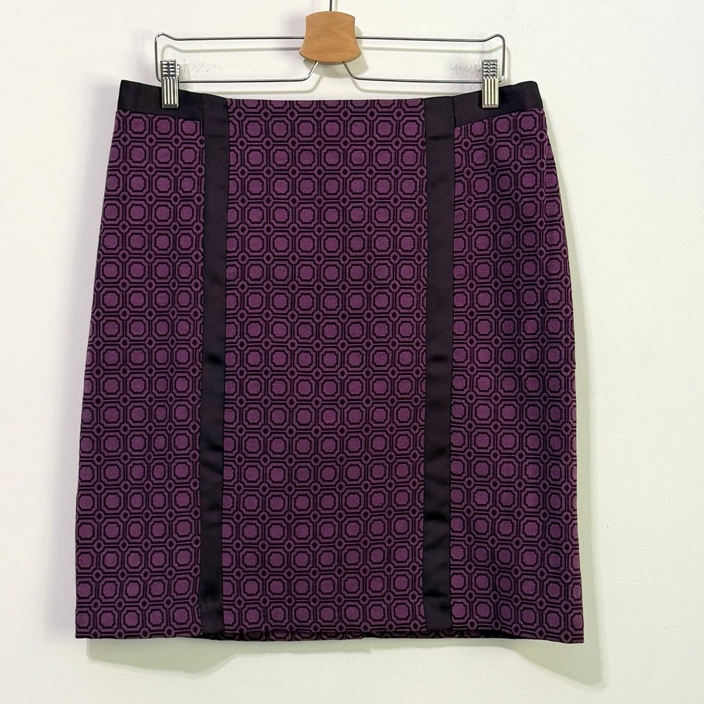 New York & Company Skirt 14 Purple Geo Print Short Church Work Party Fall NEW